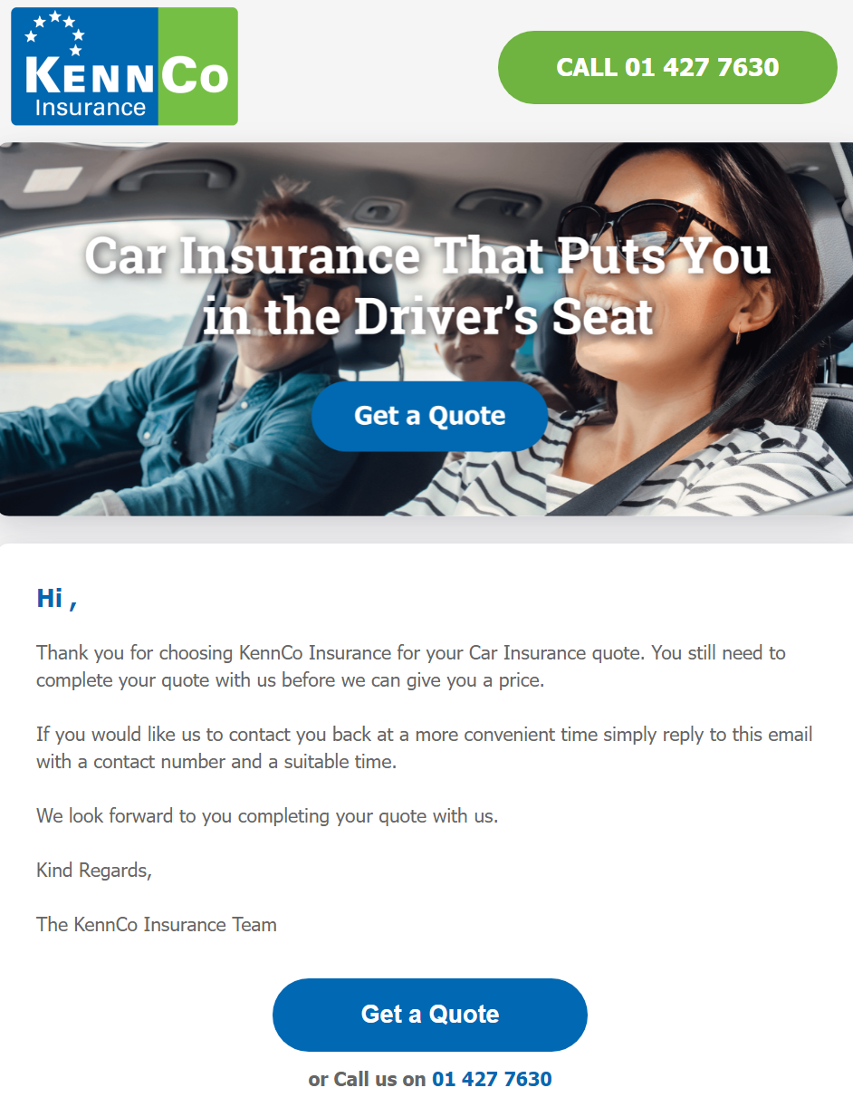 Retargeting email - Cart abandonment - KennCo Insurance