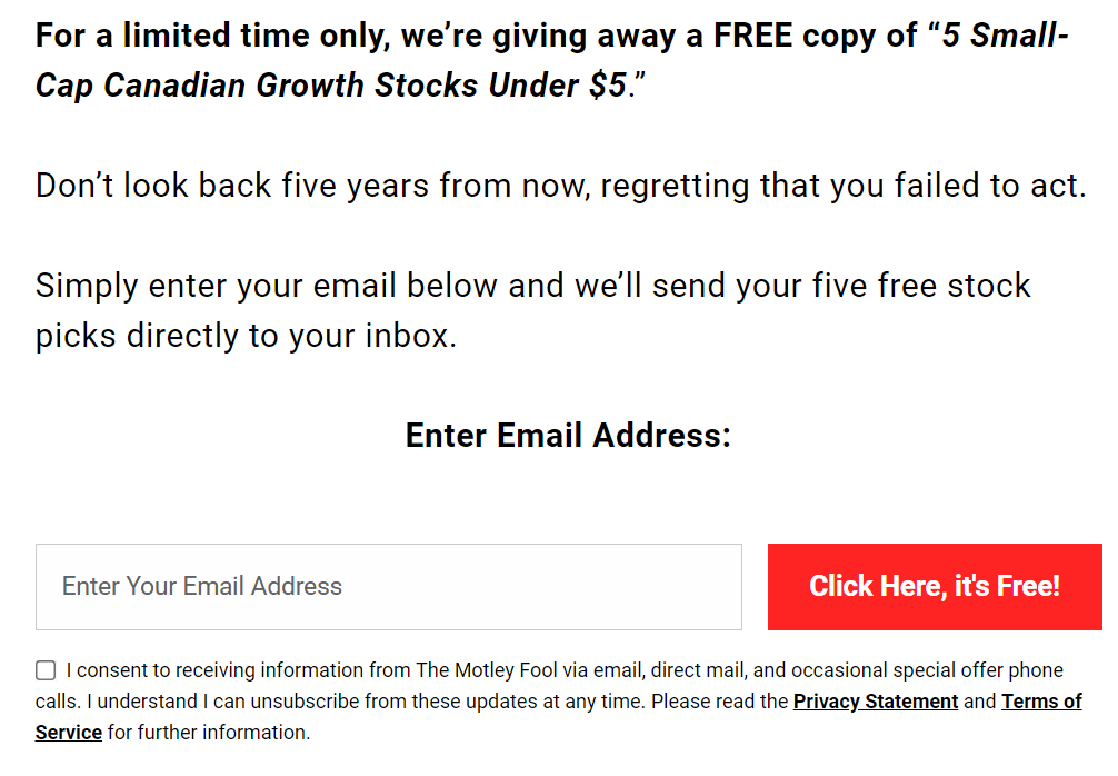 Incentive to sign up for emails - exclusive content - Motley fool