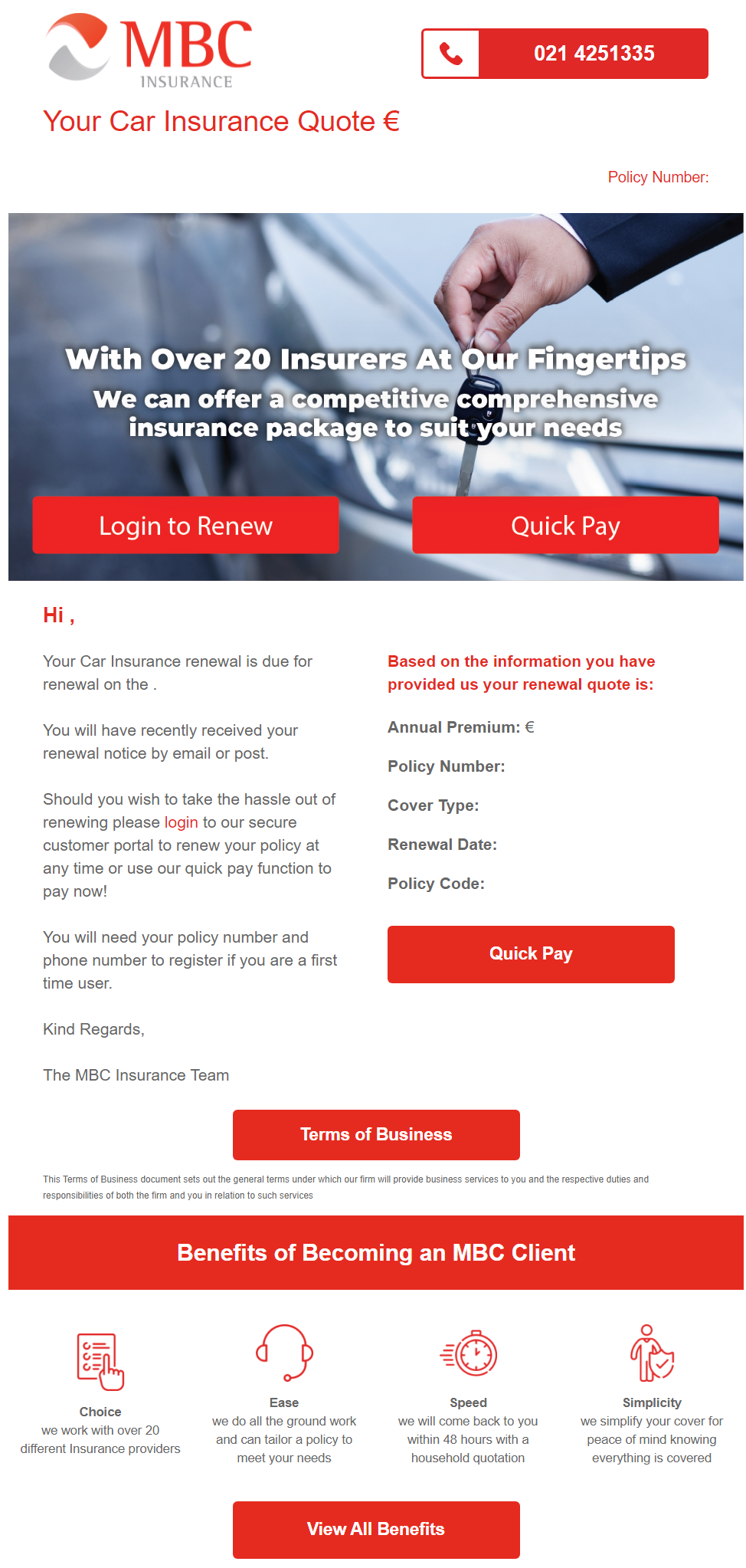 Retargeting email using renewal reminder - MBC Insurance