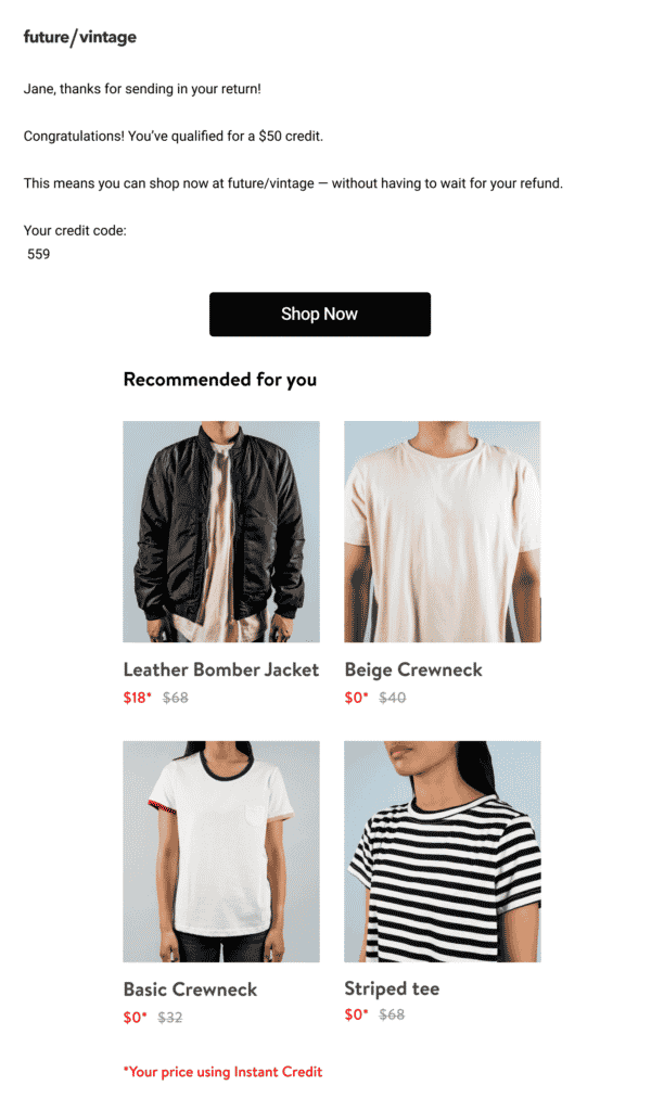 Personalised product recommendation email - Returnly