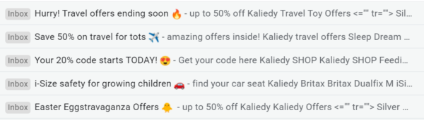 Example of use of emojis in subject lines - Kaliedy