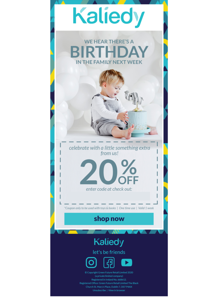 Using personalisation in birthday emails - Kaliedy