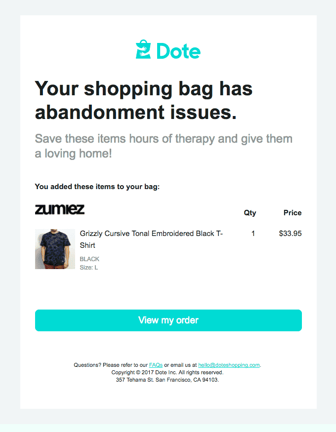 Using personalisation in cart abandonment emails - Dote Shopping